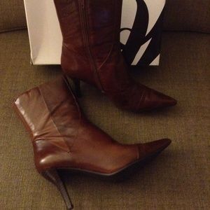 Nine West cognac leather ankle boots